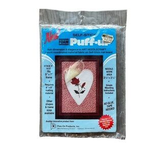 Vintage Foam Puff Up Needle Work Cross Stitch Rose and Heart Shape In Package